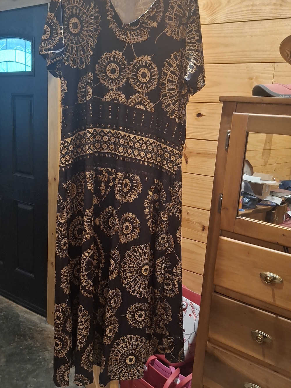 Plus Size Black Maxi Dress with Gold Medallion Print - Picture 8 of 9